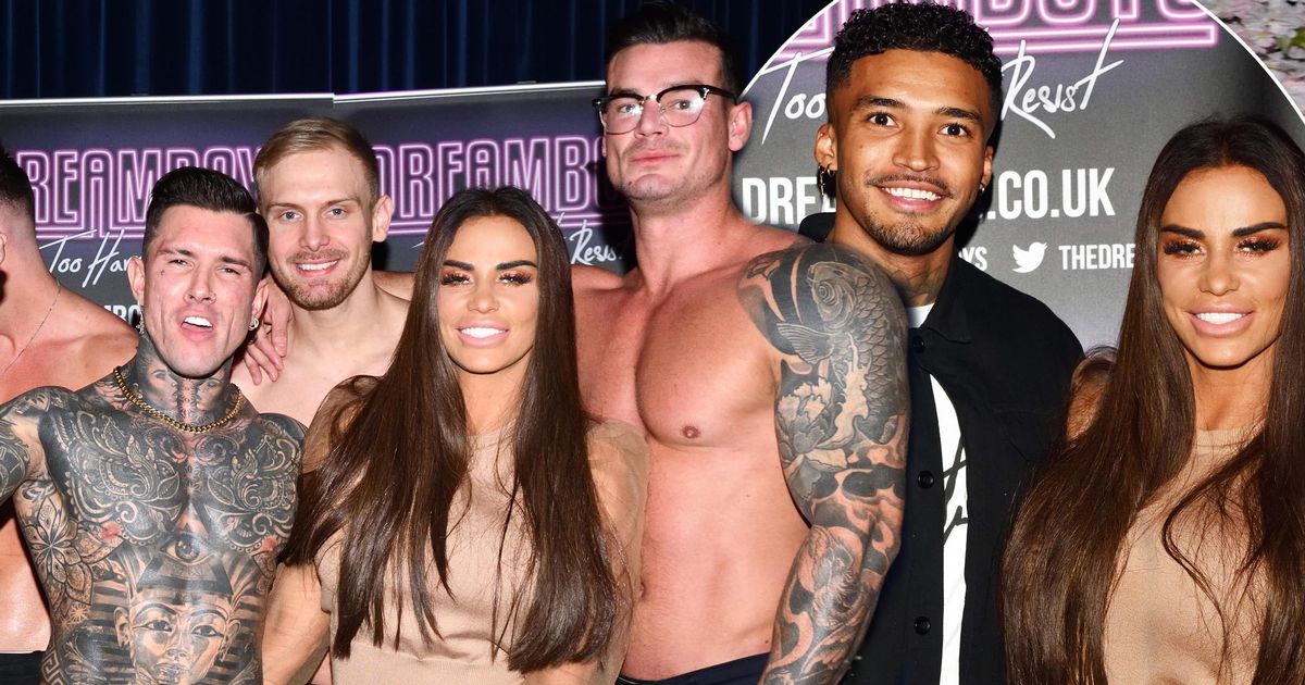 Katie Price cosies up to topless hunks and Love Island's Michael Griffiths as she judges male stripper auditions - www.ok.co.uk