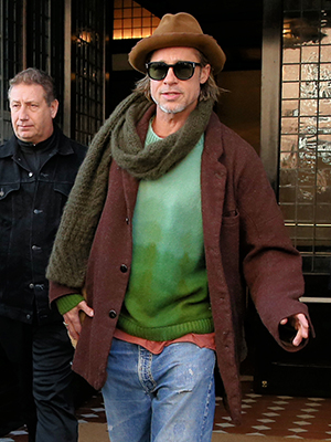 Brad Pitt Emerges In NYC With Smile On His Face After Reuniting With Jennifer Aniston At Golden Globes - hollywoodlife.com - Hollywood - New York