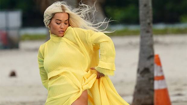 Rita Ora Suffers Wardrobe Malfunction When Yellow Dress Blows Up In Miami Breeze - hollywoodlife.com - Miami
