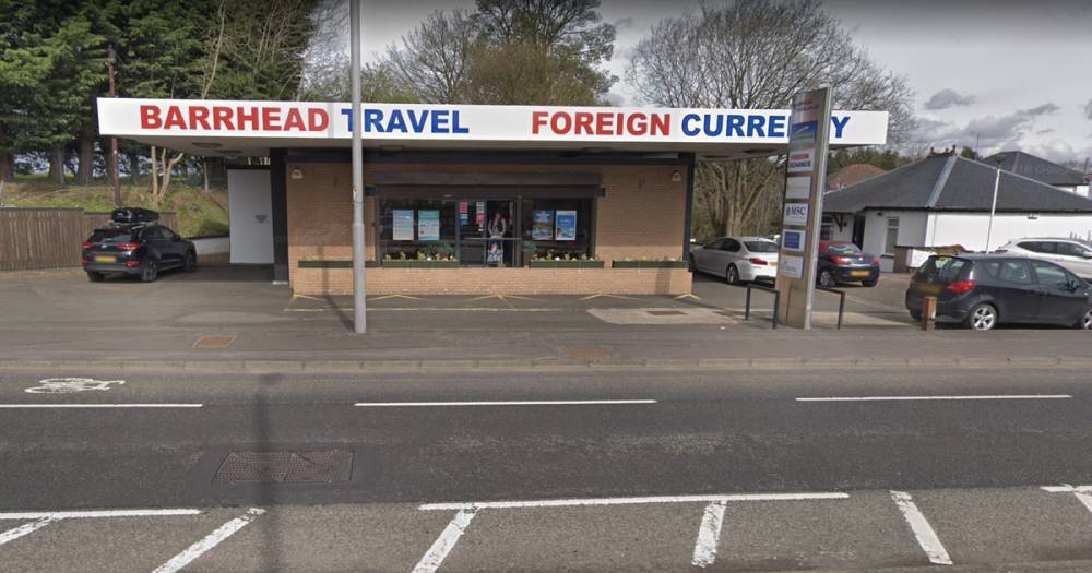Masked knife raider bursts into Barrhead Travel agents and steals thousands in cash - www.dailyrecord.co.uk - Scotland - county Newton