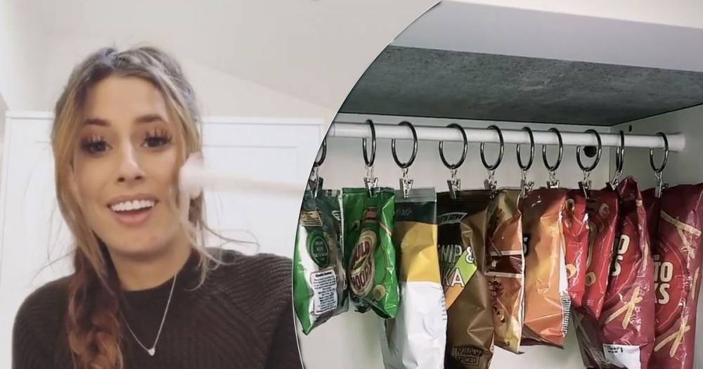 Stacey Solomon's genius crisp storage hack using a curtain rail as a tidy - www.ok.co.uk - county Coke
