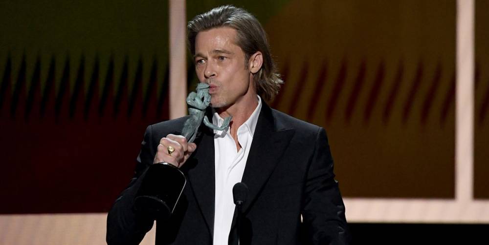 Brad Pitt Jokes About Having a Tinder Profile During SAG Awards Acceptance Speech - www.harpersbazaar.com - Hollywood