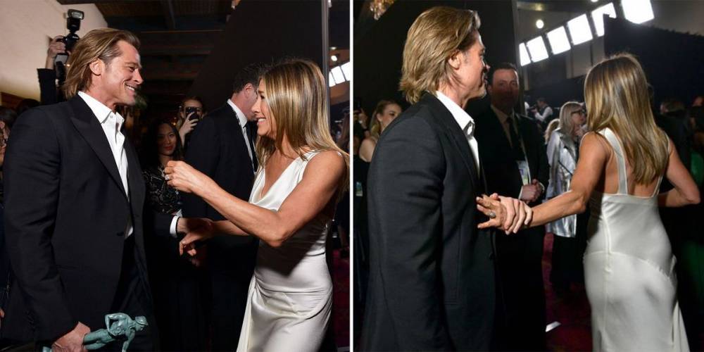 Twitter Is Losing It Over Brad Pitt and Jennifer Aniston's Backstage SAGs Photos - www.harpersbazaar.com