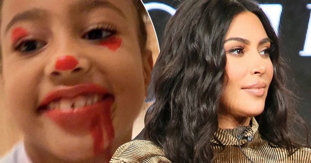 Kim Kardashian's daughter North becomes a mini makeup artist as she recreates the IT clown look - www.ok.co.uk