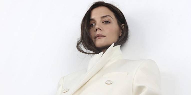 Katie Holmes Stuns in an Oversize White Wardrobe.NYC Coat - www.marieclaire.com