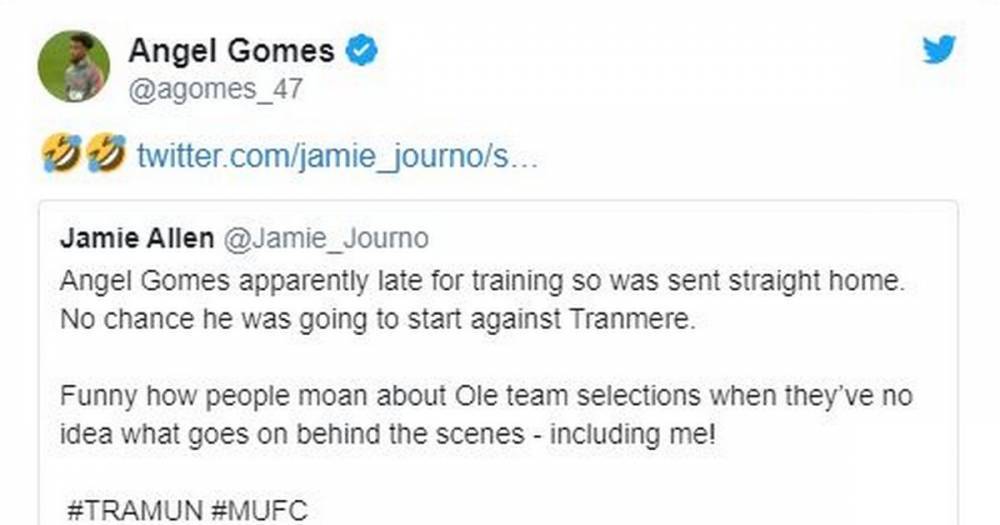 Angel Gomes laughs off rumours he was sent home from Manchester United training - www.manchestereveningnews.co.uk - Manchester