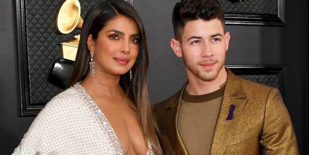Priyanka Chopra and Nick Jonas Went All Out in a Plunge Dress and Gold Suit at the Grammys - www.elle.com