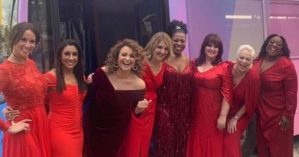 NTAs 2020: Loose Women stars match in stunning red dresses and arrive to ceremony by branded bus - www.ok.co.uk