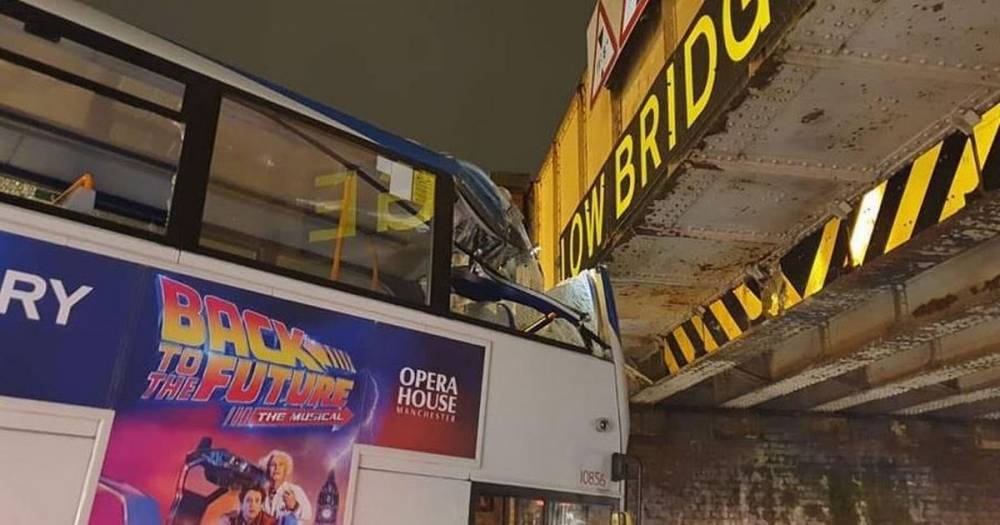 Chunk ripped off double-decker bus after it ploughed into bridge in Middleton - www.manchestereveningnews.co.uk - county Lane - Indiana