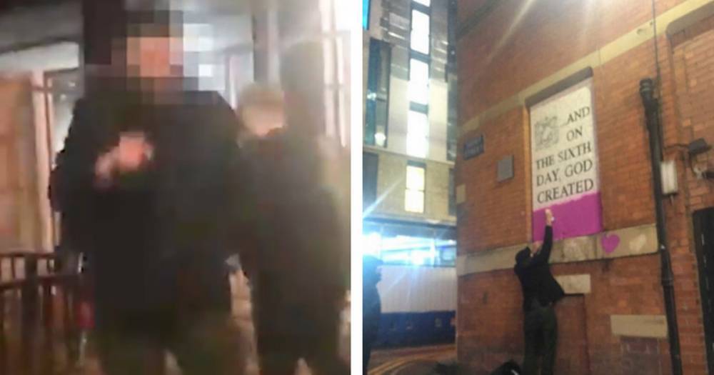 Moment suspected Northern Quarter vandal is confronted on camera after Manchester's famous mosaic is defaced - www.manchestereveningnews.co.uk - Manchester