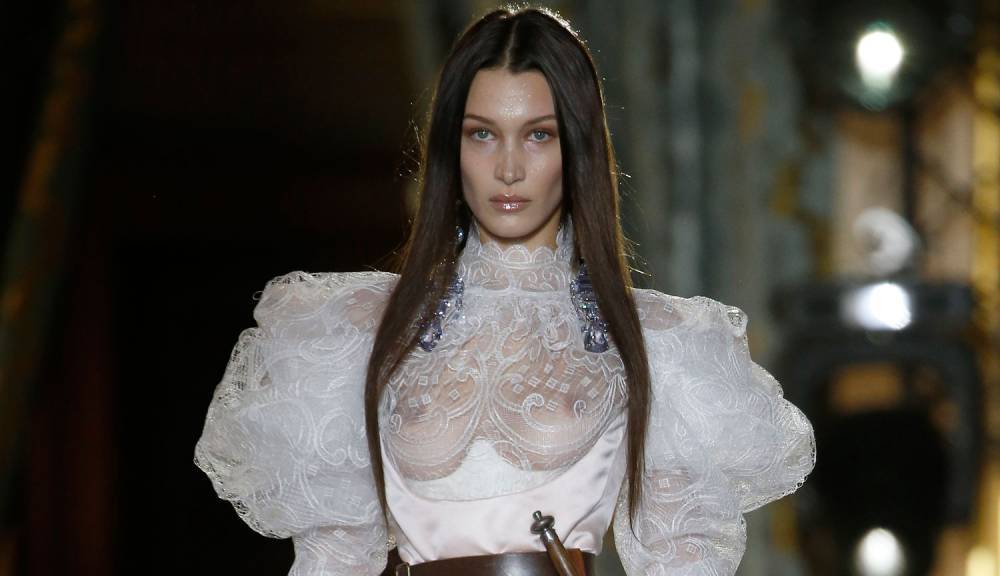 Bella Hadid Wears Sheer Dress with a Dagger for Vivienne Westwood's Paris Runway Show - www.justjared.com - France - London - New York