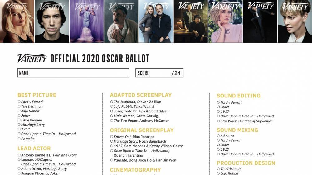 Get Ready for the 2020 Oscars With Your Own Academy Awards Ballot - variety.com