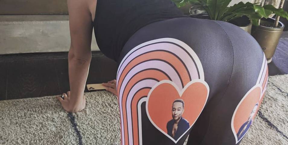 Chrissy Teigen Shares the Leggings She Got as a Gift With John's Face on the Butt - www.marieclaire.com