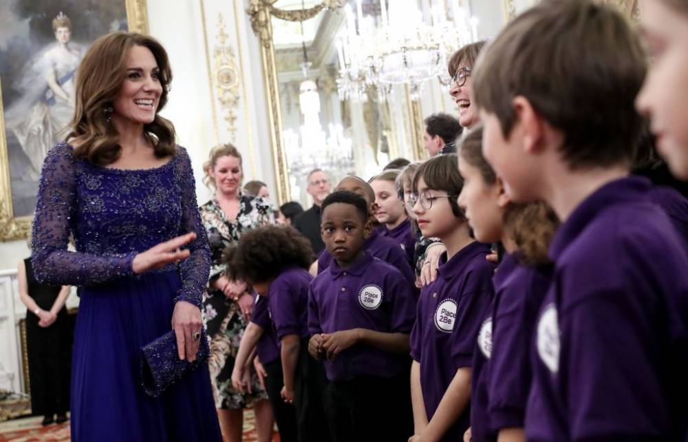Kate Middleton Dazzles In Recycled Blue Dress For Buckingham Palace ...