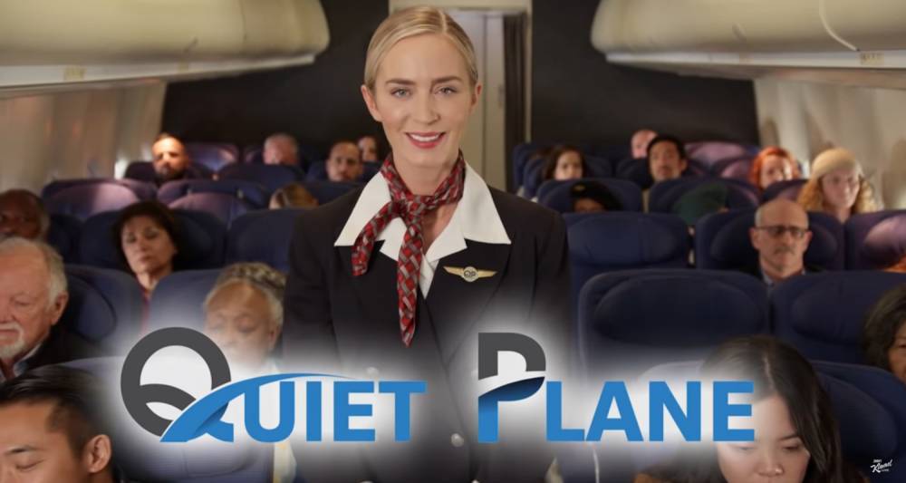 Emily Blunt Debuts Hilarious 'A Quiet Place' Parody Airline 'A Quiet Plane' on 'Kimmel'! (Video) - www.justjared.com
