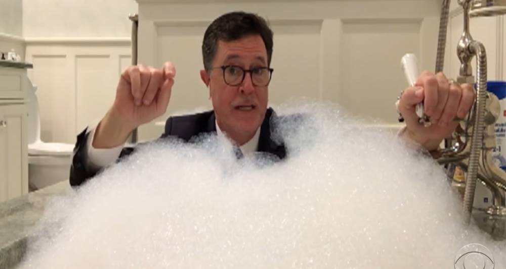 Stephen Colbert Delivers Social Distancing 'Late Show' Monologue From His Bathtub! (Video) - www.justjared.com