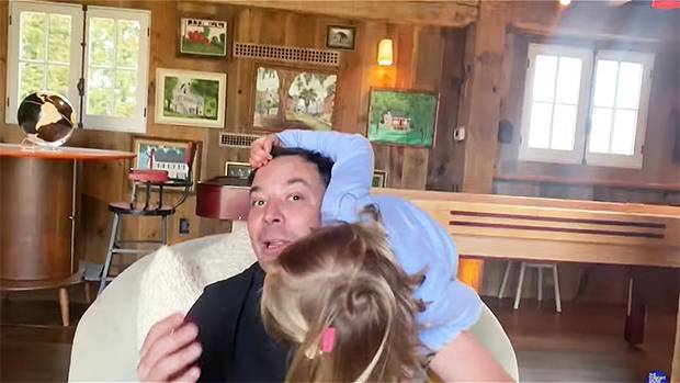 Jimmy Fallon’s Cute Kids Crash His ‘Tonight Show’ Monologue As he Broadcasts From Home — Watch - hollywoodlife.com