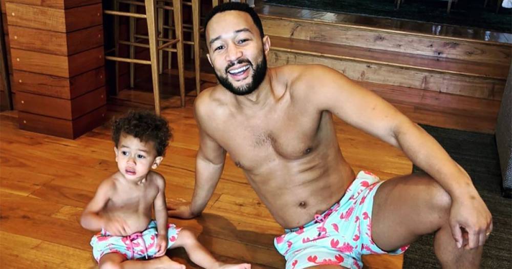 Cuteness Alert! John Legend and 22-Month-Old Son Miles Twin in Identical Crab-Patterned Swim Trunks - www.usmagazine.com