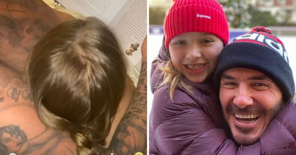 David Beckham cuddles and reads book to daughter Harper in adorable video as famous family isolate amid coronavirus outbreak - www.ok.co.uk - county Harper