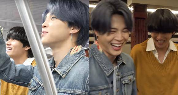BTS: Jimin & V are a giggling mess in the behind the scenes shoot of their subway interview with Jimmy Fallon - www.pinkvilla.com
