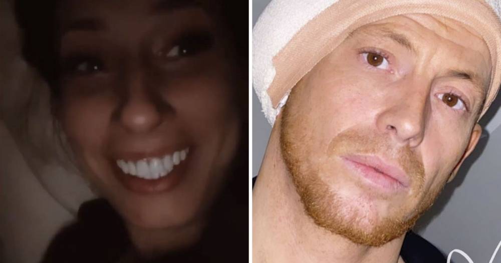 Stacey Solomon mocks Joe Swash as he returns from Dancing on Ice with bandaged head and ear infection - www.ok.co.uk