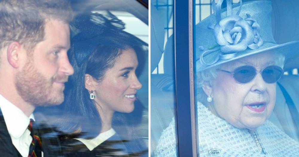Meghan Markle looks glamorous alongside Prince Harry as they join the Queen for church service in Windsor - www.ok.co.uk - county Windsor