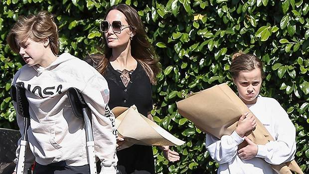 Shiloh Jolie-Pitt, 13, Shops With Mom Angelina Jolie Sis Vivienne, 11, While Walking On Crutches - hollywoodlife.com