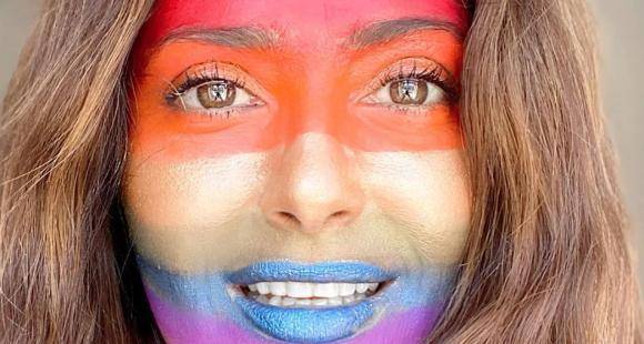 Salma Hayek paints her face with rainbow colours to show unity and pays respect to the healthcare staff - www.pinkvilla.com
