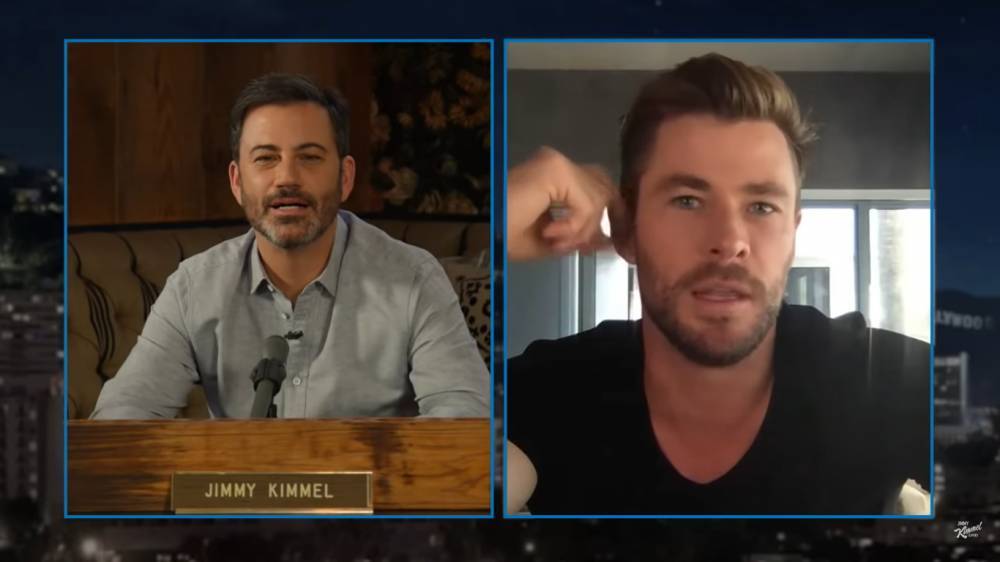 Chris Hemsworth Admits He’s ‘Failing Miserably’ When It Comes To Home Schooling His Kids, Shows Jimmy Kimmel His ‘Thor’ Props - etcanada.com