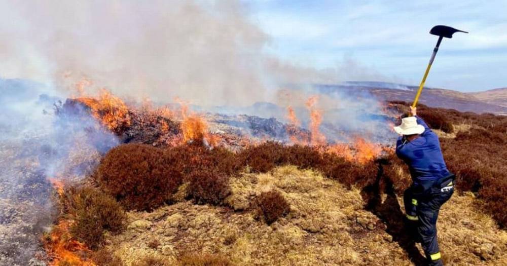 Firefighters tackle moorland fire which is causing huge plume of smoke to drift over Tameside - www.manchestereveningnews.co.uk