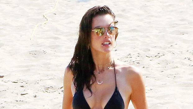 Alessandra Ambrosio, 39, Shows Off Toned Abs In A Striped Bikini While Chilling With Her Kids - hollywoodlife.com