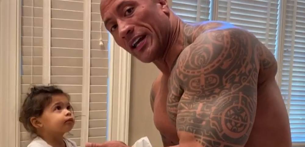Dwayne Johnson Helps His Daughter Wash Her Hands While Wearing Just a Towel! (Video) - www.justjared.com