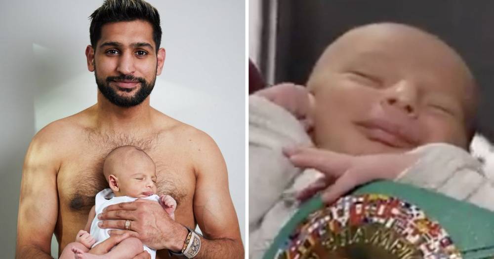 Amir Khan shares the adorable miniature boxing belts he’s had made for his newborn son Zaviyar - www.ok.co.uk