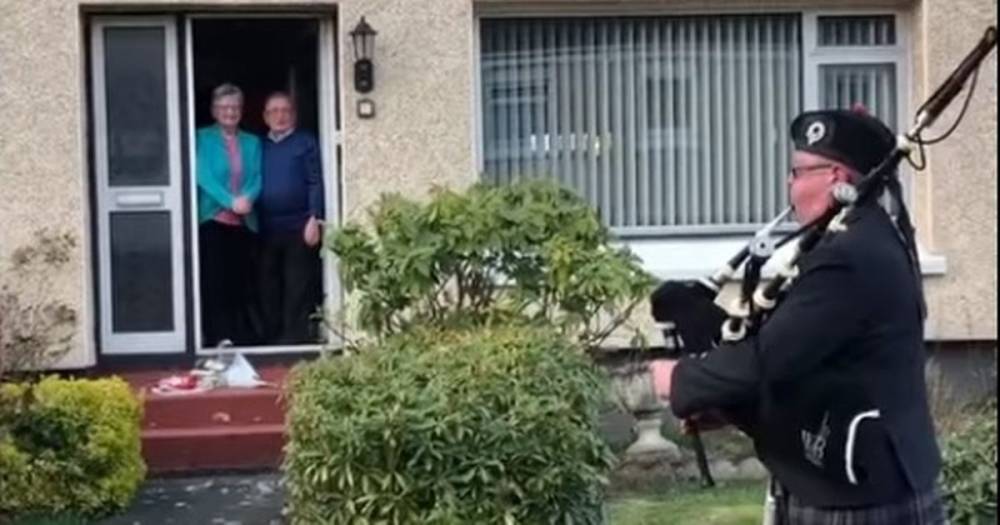 WATCH: Heartwarming moment Cambuslang couple were surprised by a piper to celebrate their diamond wedding anniversary - www.dailyrecord.co.uk