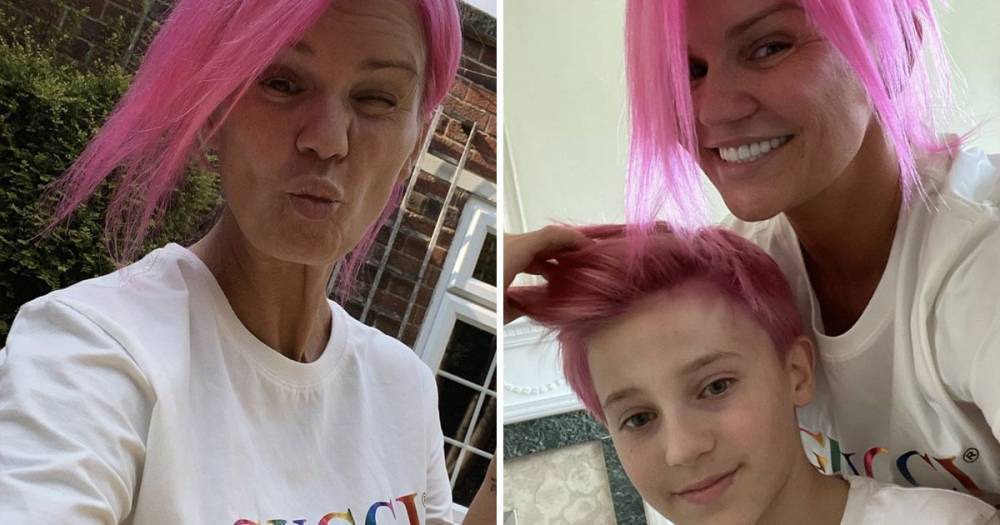 Kerry Katona and son Max, 11, show off matching neon pink hair in lockdown - www.ok.co.uk