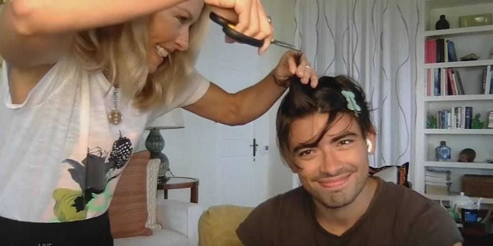Kelly Ripa Cuts 22-Year-Old Son Michael Consuelos' Hair With Kitchen Scissors Live on TV - Watch! (Video) - www.justjared.com - New York