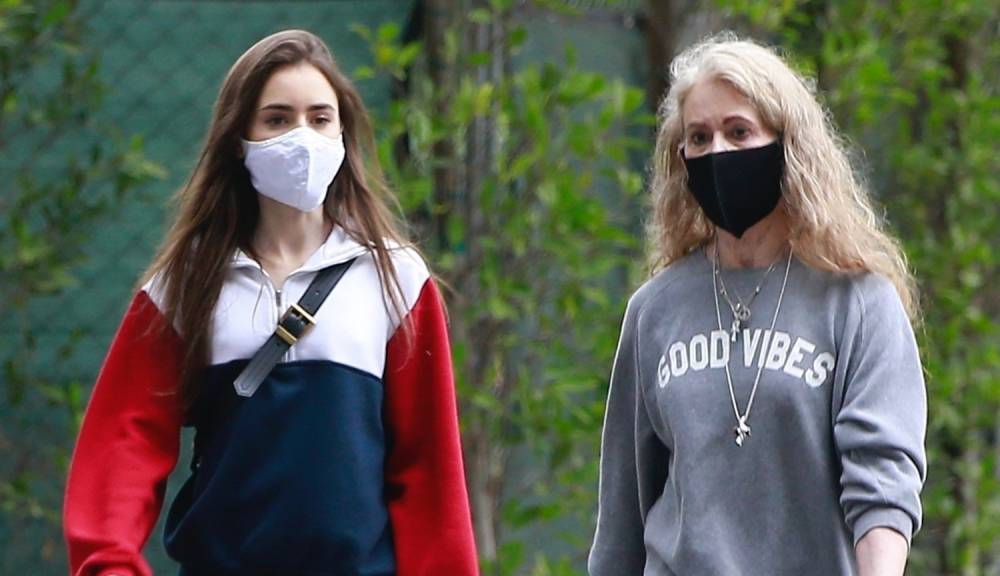 Lily Collins Goes for a Masked Stroll with Her Mom & Dog - www.justjared.com - Beverly Hills