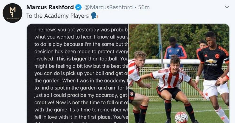 Marcus Rashford sends classy message to Manchester United youngsters after academy season cancelled - www.manchestereveningnews.co.uk - Manchester