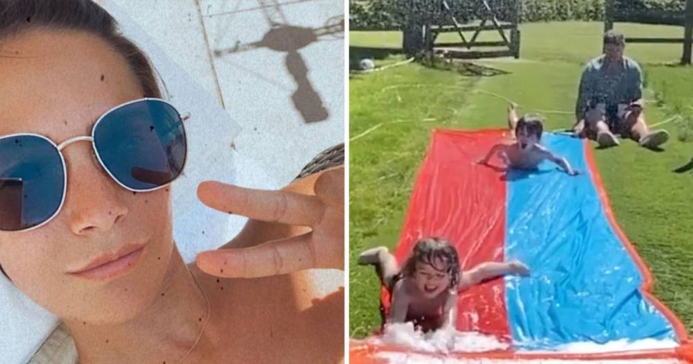 Frankie Bridge ditches homeschooling as she treats sons to incredible makeshift water slide - www.ok.co.uk
