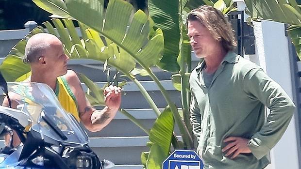 Brad Pitt, 56, Looks Smoking Hot In Ripped Jeans As He Admires Rocker Flea’s Motorcycle – See Pic - hollywoodlife.com - Malibu