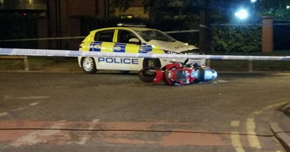 Motorbike rider and passenger seriously injured in crash with police car - www.manchestereveningnews.co.uk - Manchester