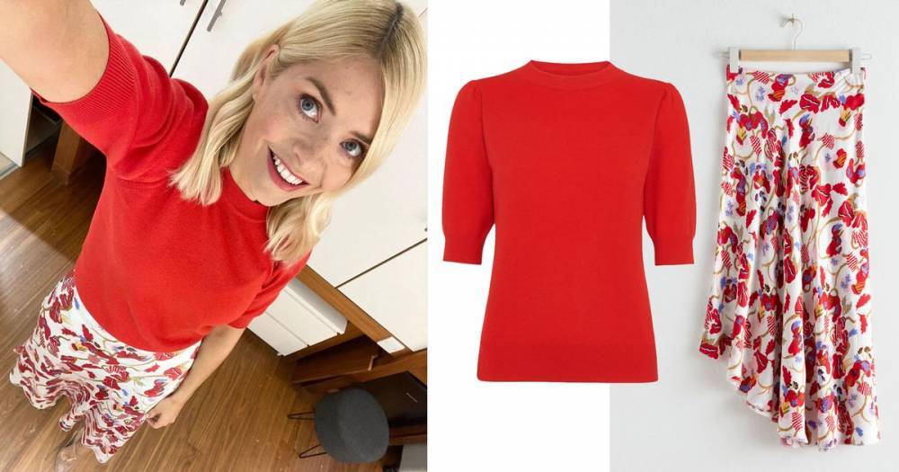 Holly Willoughby looks chic in red and white outfit on This Morning and it's currently in the sale for under £100 - www.ok.co.uk