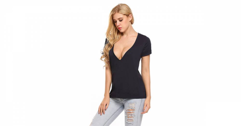 The Ultra-Deep V of This Low-Cut Tee Will Do Wonders for Your Everyday Looks - www.usmagazine.com