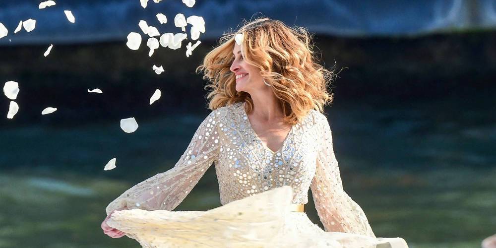 Julia Roberts Glitters In A White Dress While Filming New Lancôme Commercial