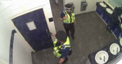 Captured on CCTV... two police officers carry out a security sweep of toilets at Manchester Victoria railway station - missing suicide bomber Salman Abedi by 59 seconds - www.manchestereveningnews.co.uk - Manchester