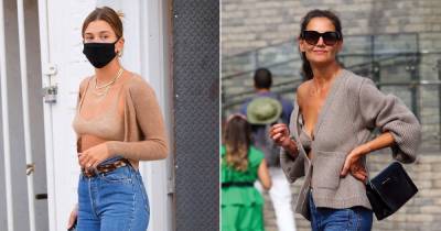 Who Wore It Best? Hailey Baldwin vs Katie Holmes in a Knit Bra and Matching Cardigan - www.usmagazine.com - Los Angeles - county Holmes