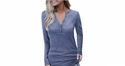This Long-Sleeve V-Neck Tee Is the Fall Basic We All Need - www.usmagazine.com