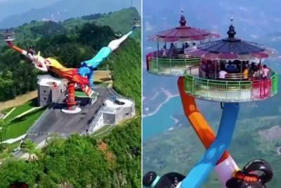 Terrifying ride above cliff has no seat belts or safety harnesses - nypost.com - China