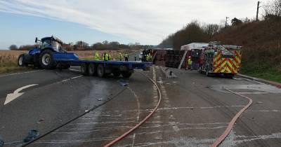 Three rushed to hospital after horror smash between tractor, lorry and car on Scots road - www.dailyrecord.co.uk - Scotland