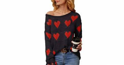Spread the Love in This Adorable Distressed Heart-Print Sweater - www.usmagazine.com - county Love